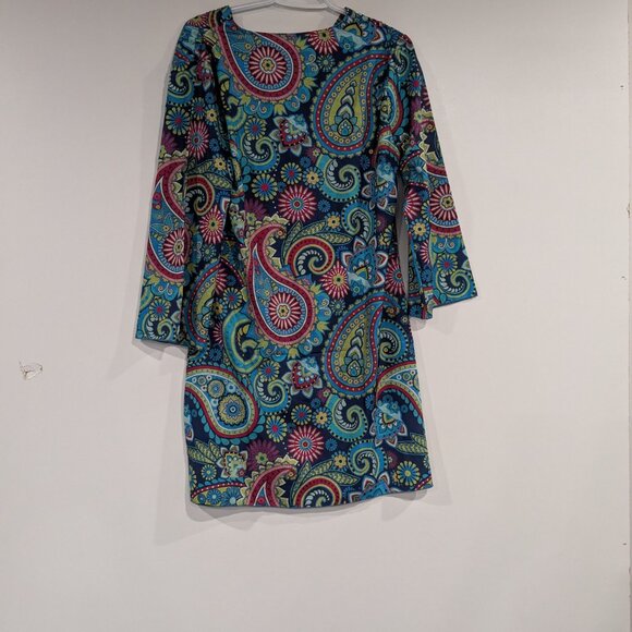 BNWT Made with Heart Paisley Deep V Dress/Tunic Blue Pink Size Medium - Picture 2 of 2